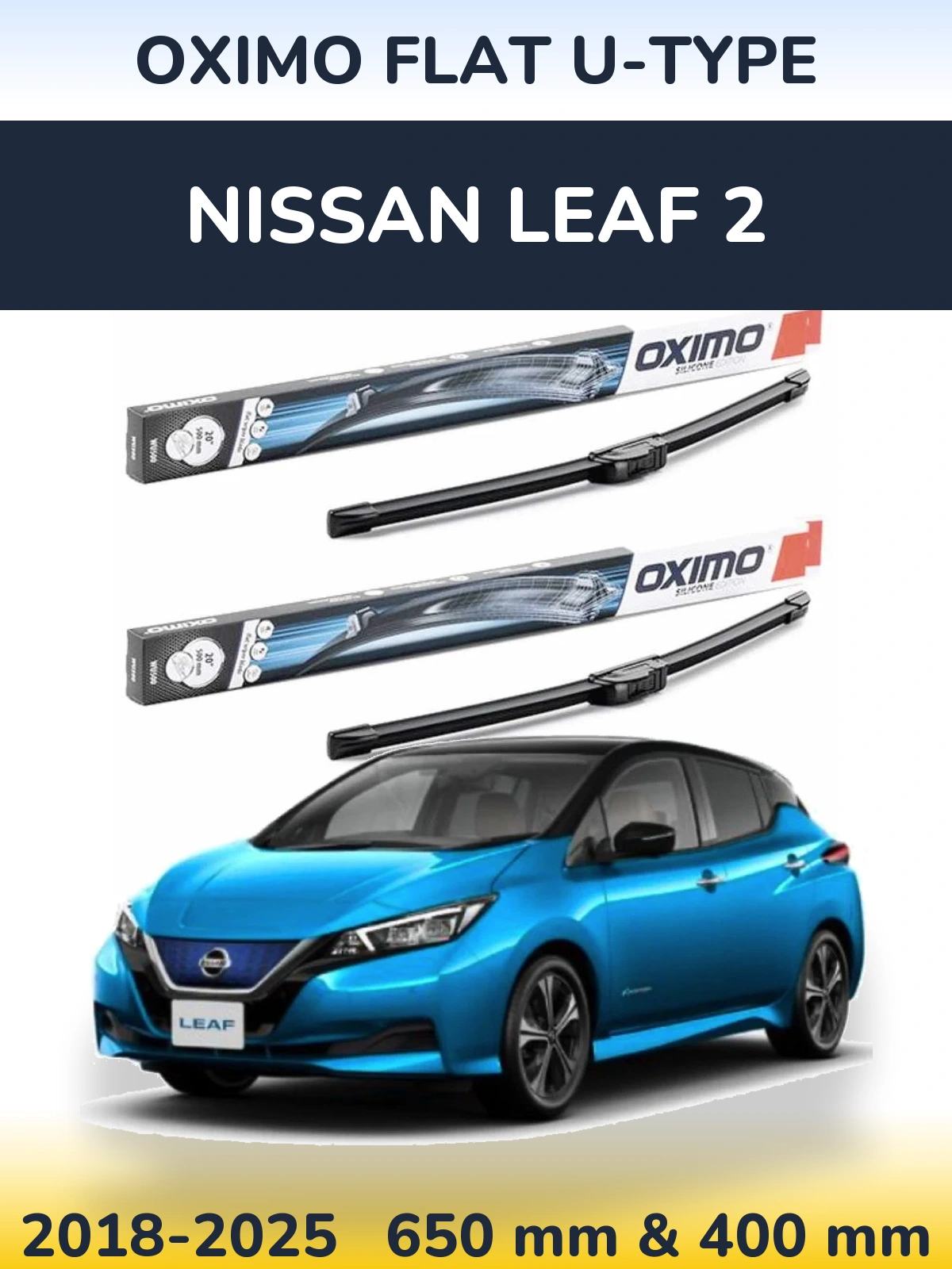 Komplet przednich wycieraczek Oximo Flat U-type 650 & 400 mm do Nissan Leaf 2 2018-2025