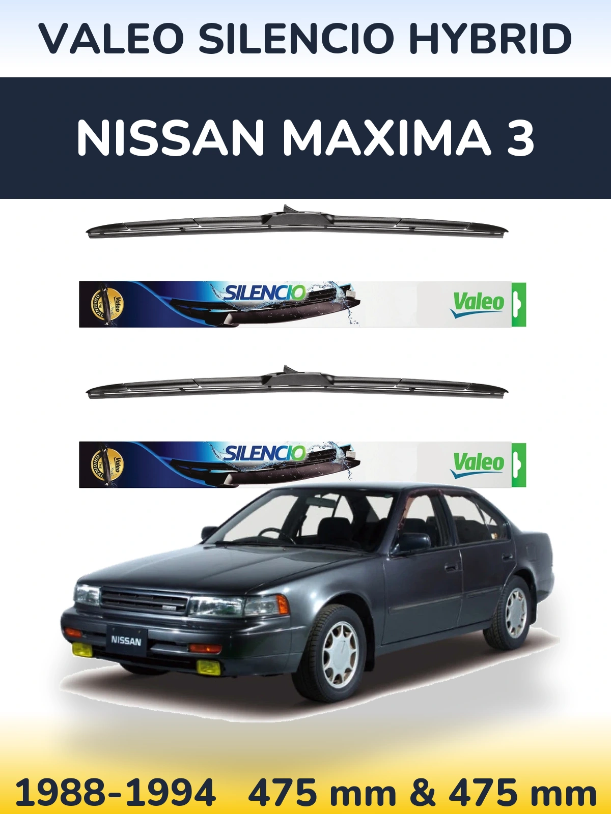 Комплект передних дворников Valeo Silencio Hybrid 475 & 475 мм для Nissan Maxima 3 1988-1994