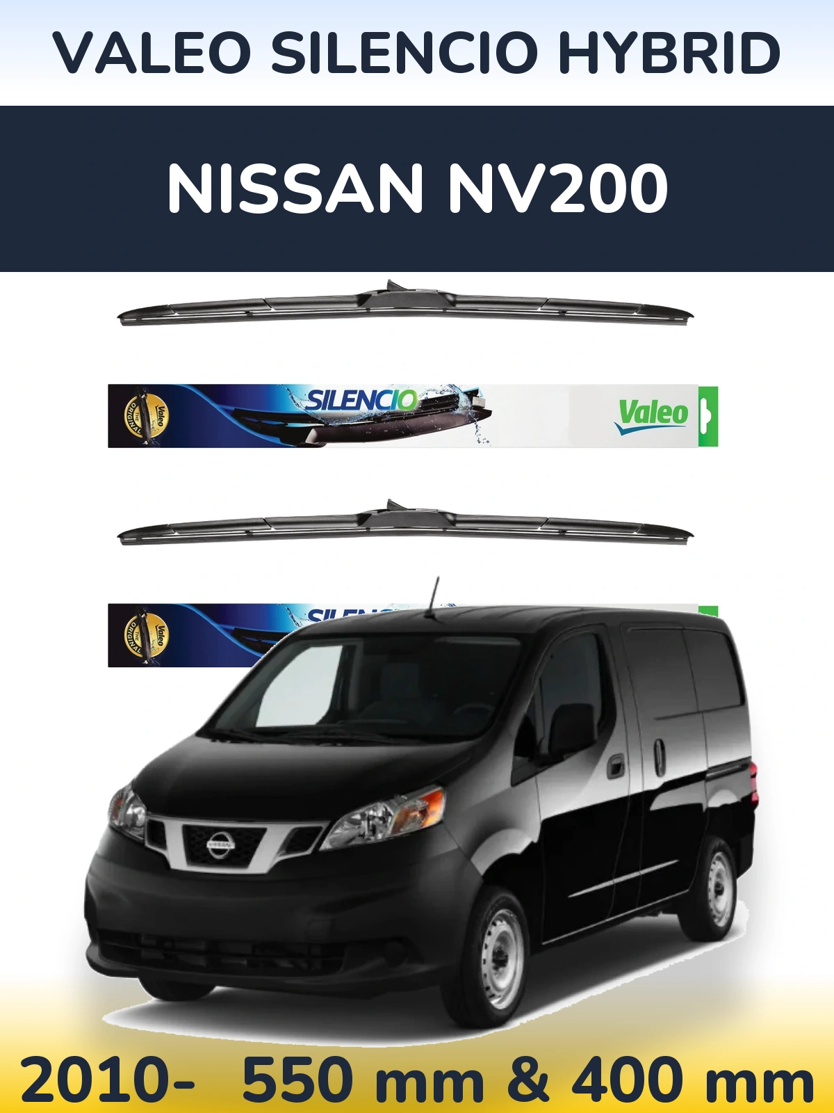 Komplet przednich wycieraczek Valeo Silencio Hybrid 550 & 400 mm do Nissan NV200 2010-2026