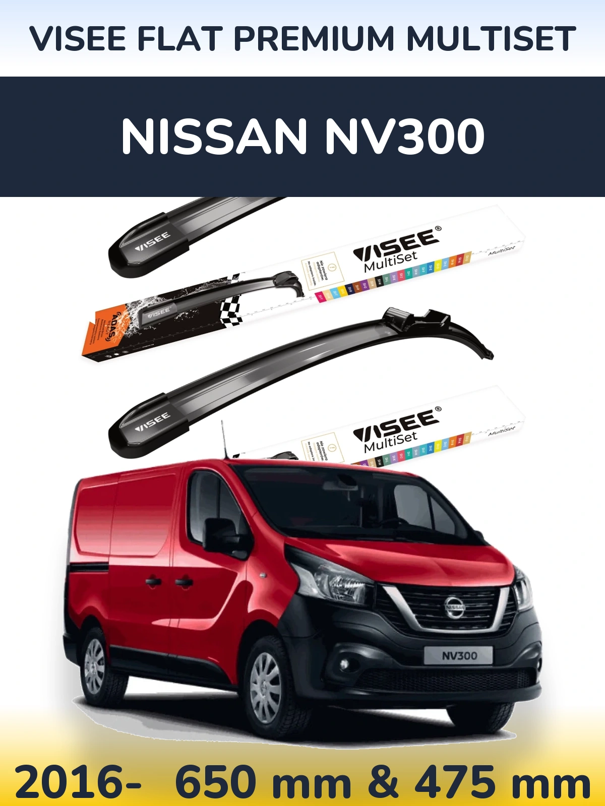 Komplet przednich wycieraczek VISEE FLAT PREMIUM MultiSet 650 & 475 mm do Nissan NV300 2016-2026