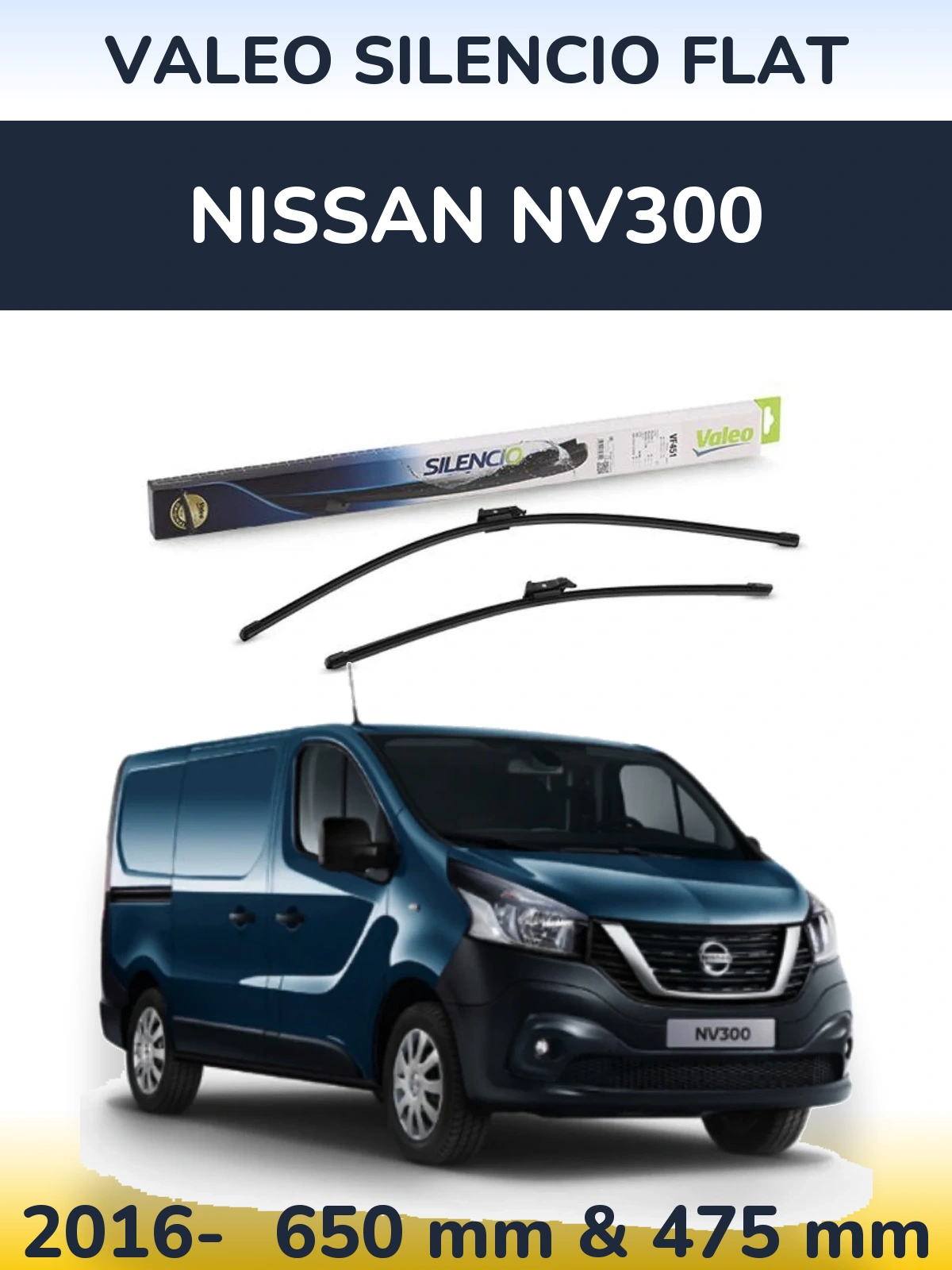 Komplet przednich wycieraczek Valeo Silencio Flat 650 & 475 mm do Nissan NV300 2016-2026