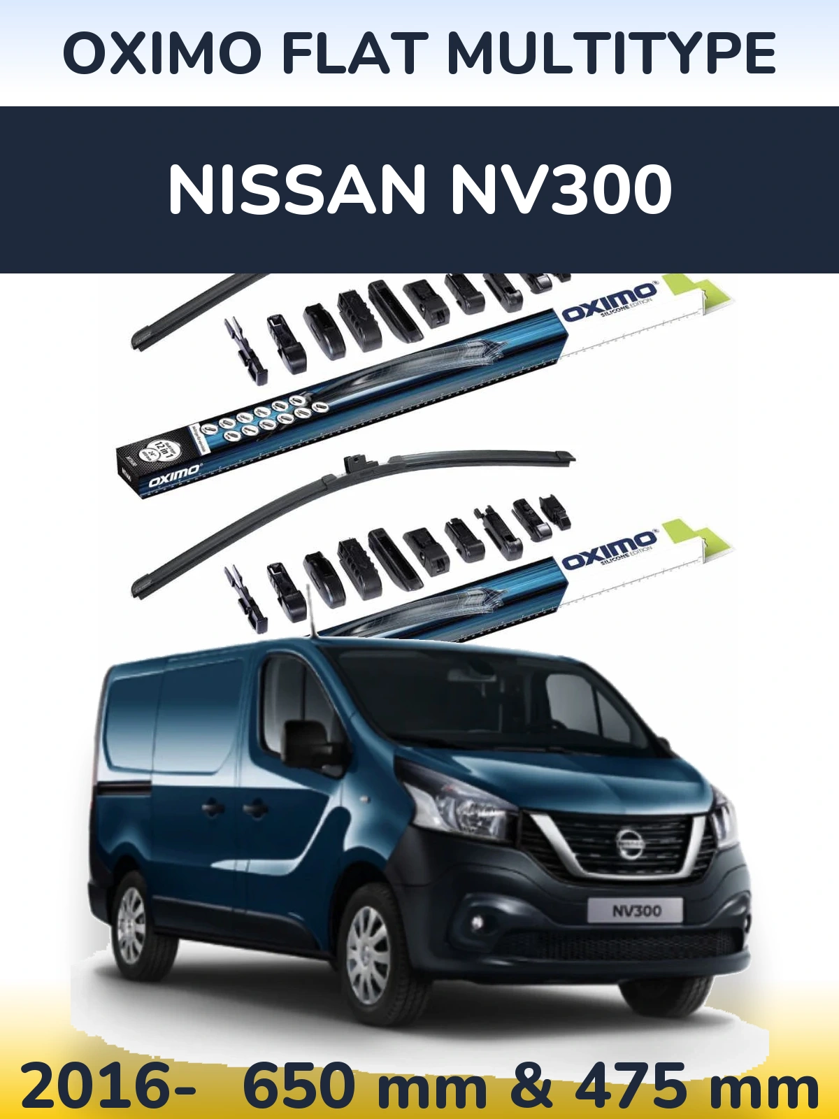 Komplet przednich wycieraczek Oximo Flat MultiType 650 & 475 mm do Nissan NV300 2016-2026