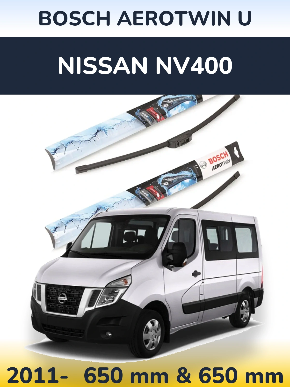 Komplet przednich wycieraczek BOSCH AeroTwin U 650 & 650 mm do Nissan NV400 2011-2026