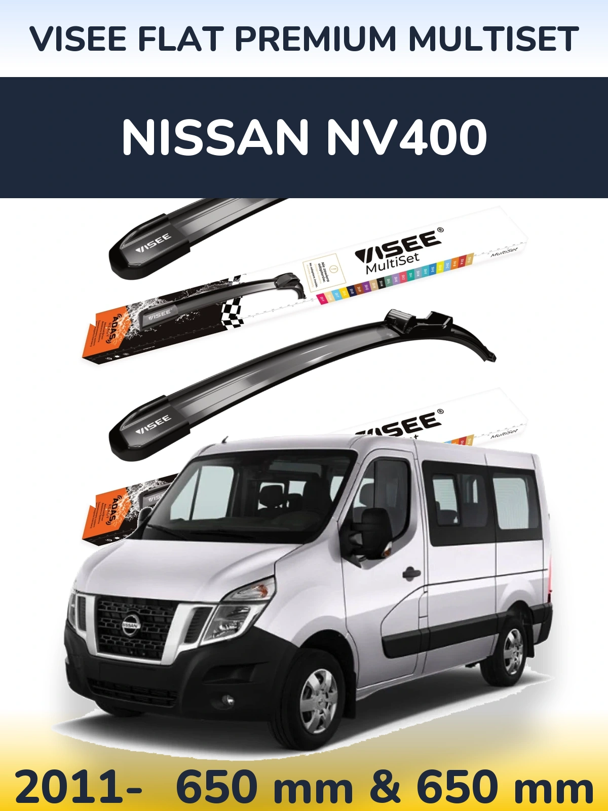 Komplet przednich wycieraczek VISEE FLAT PREMIUM MultiSet 650 & 650 mm do Nissan NV400 2011-2026
