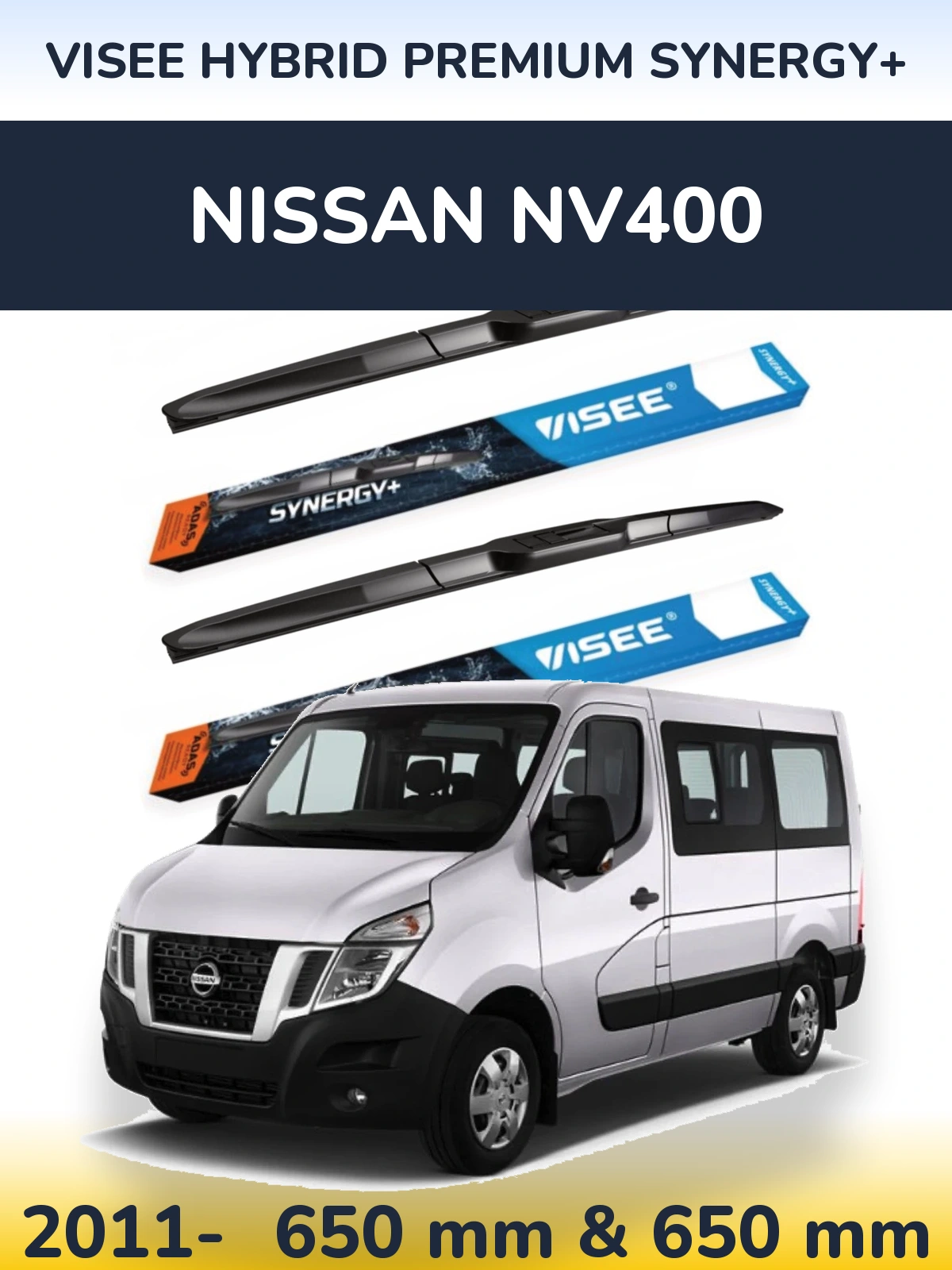 Komplet przednich wycieraczek VISEE HYBRID PREMIUM SYNERGY+ 650 & 650 mm do Nissan NV400 2011-2026