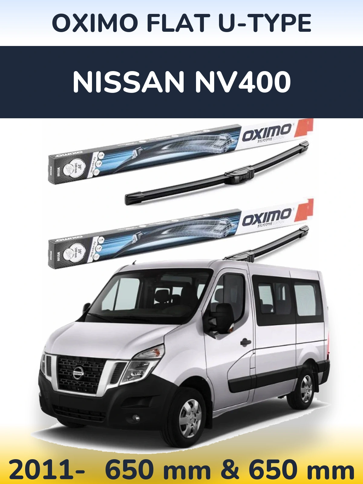 Komplet przednich wycieraczek Oximo Flat U-type 650 & 650 mm do Nissan NV400 2011-2026