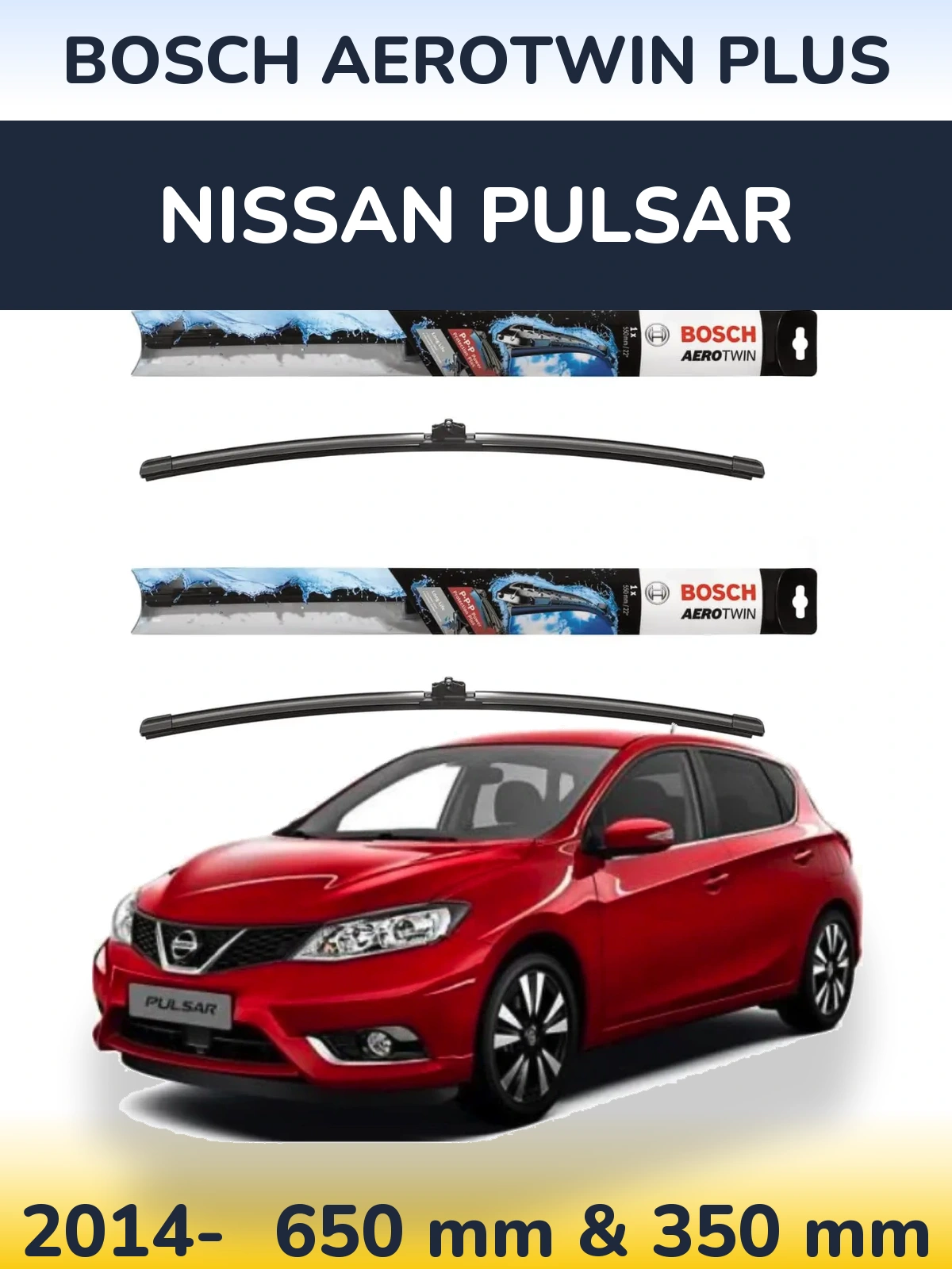 Комплект передних дворников BOSCH AeroTwin Plus 650 & 350 мм для Nissan Pulsar 2014-2026