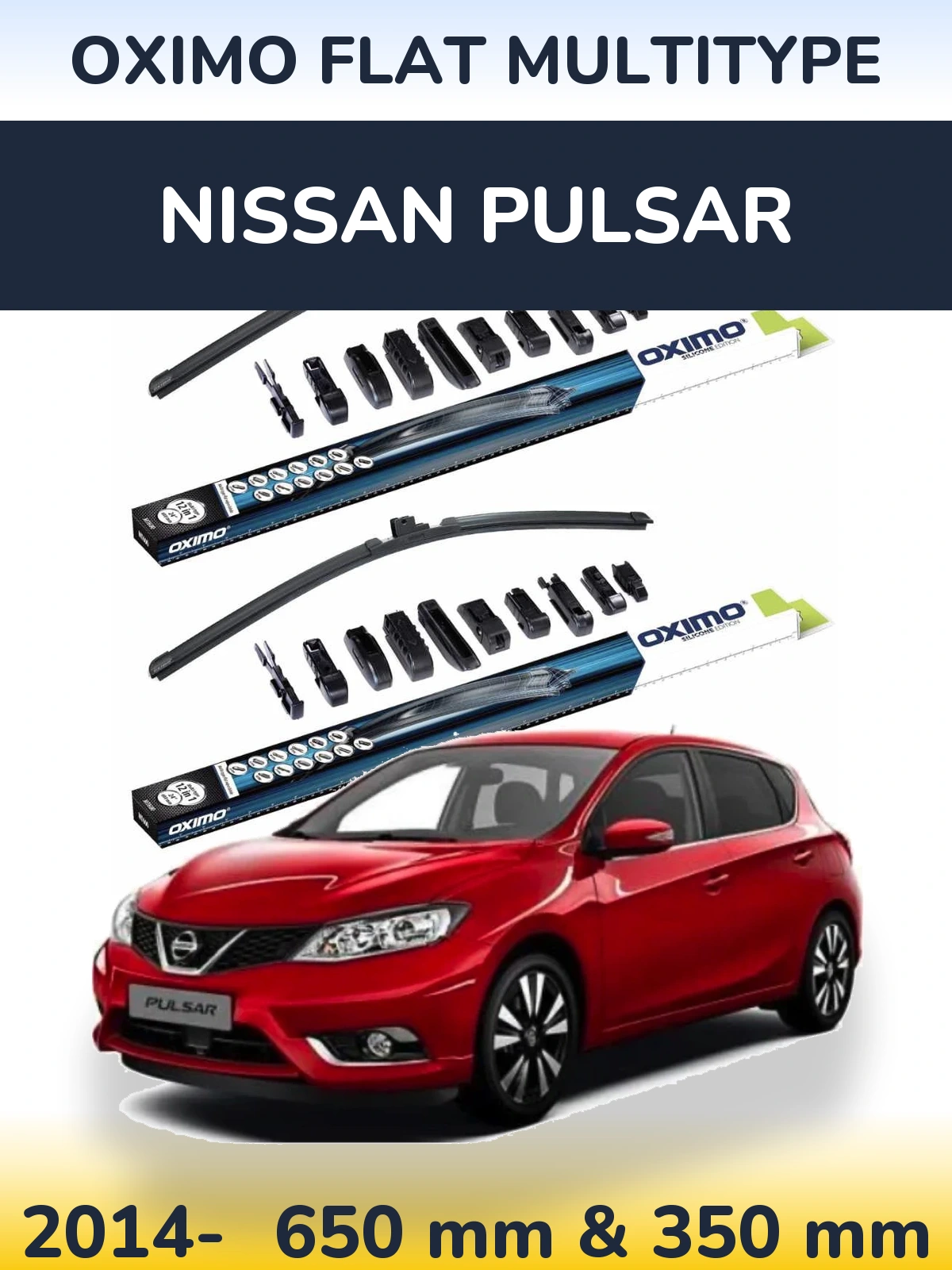 Комплект передних дворников Oximo Flat MultiТипe 650 & 350 мм для Nissan Pulsar 2014-2026