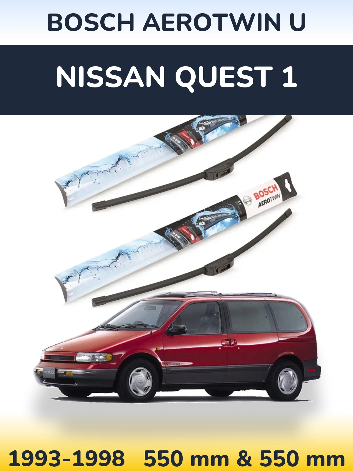 Комплект передних дворников BOSCH AeroTwin U 550 & 550 мм для Nissan Quest 1 1993-1998