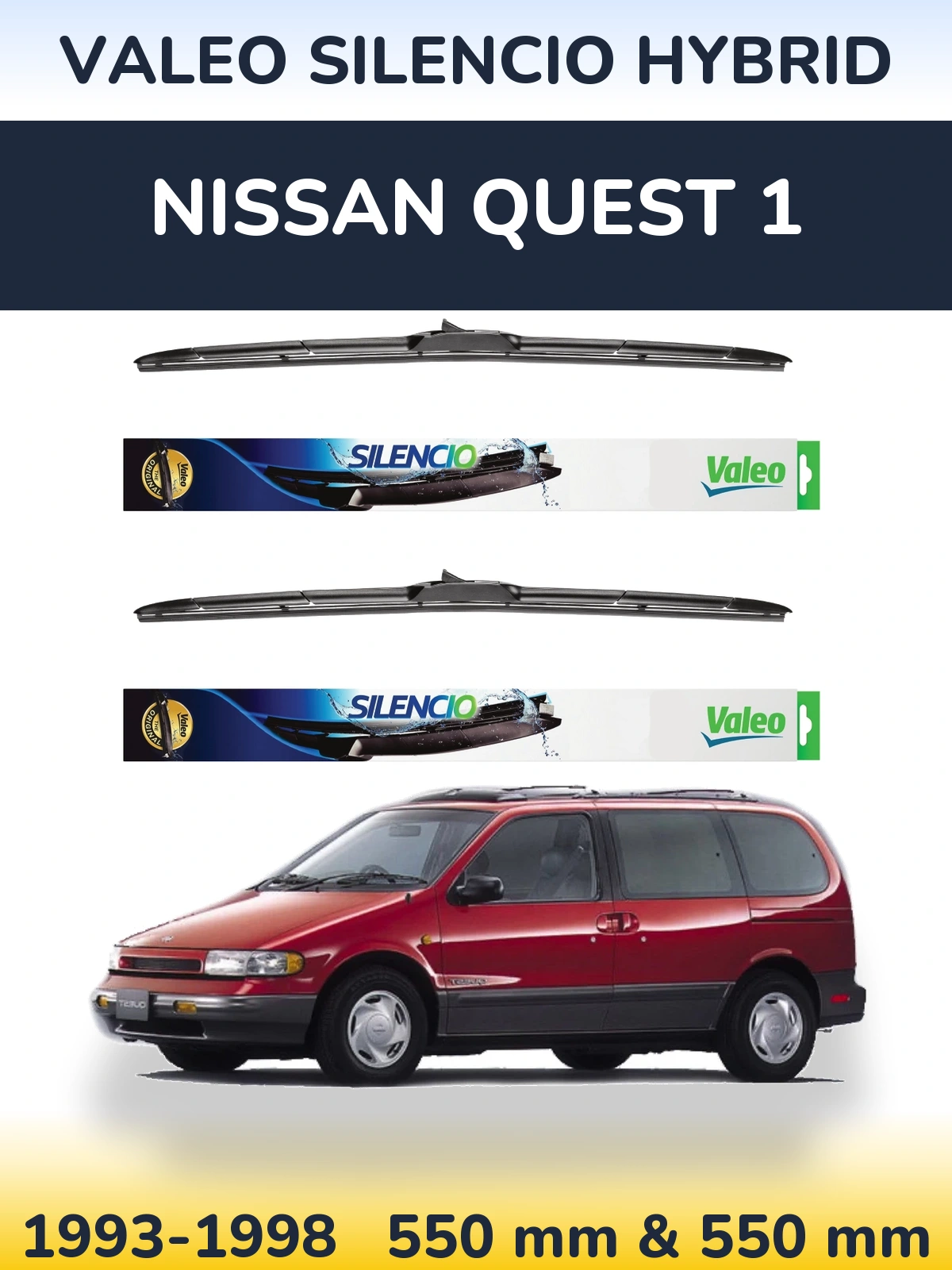 Комплект передних дворников Valeo Silencio Hybrid 550 & 550 мм для Nissan Quest 1 1993-1998