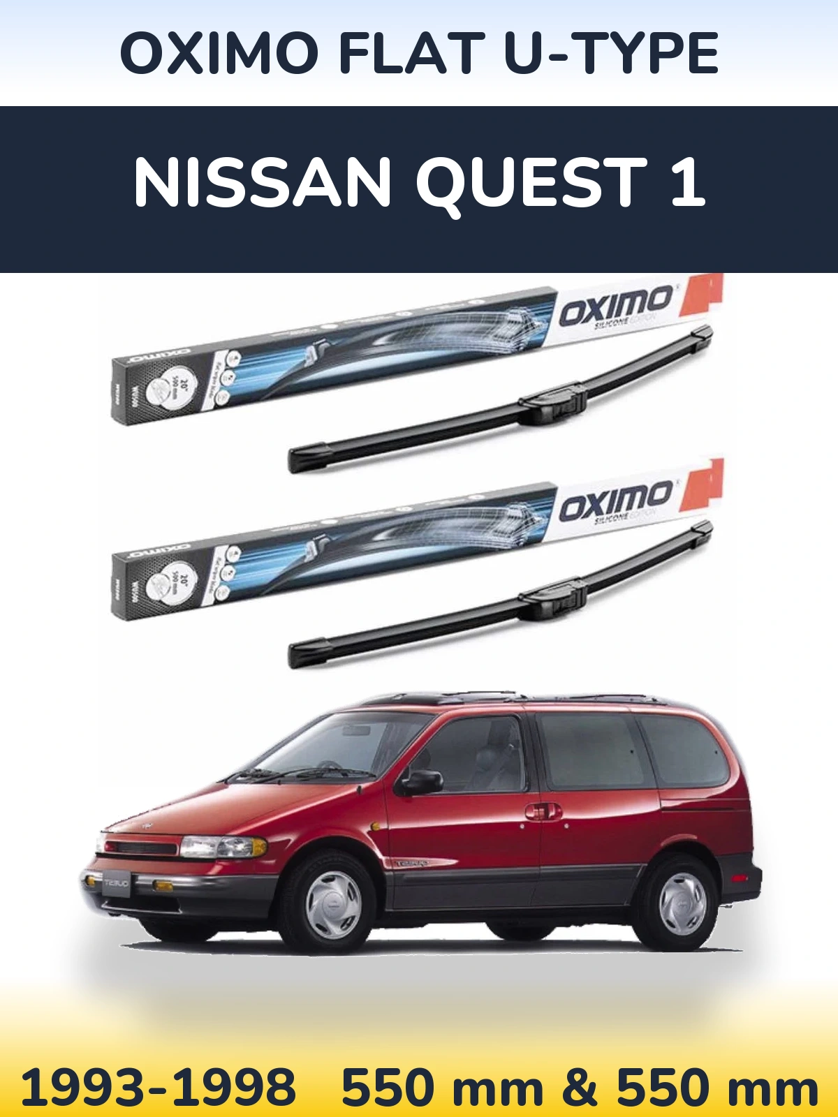 Комплект передних дворников Oximo Flat U-type 550 & 550 мм для Nissan Quest 1 1993-1998