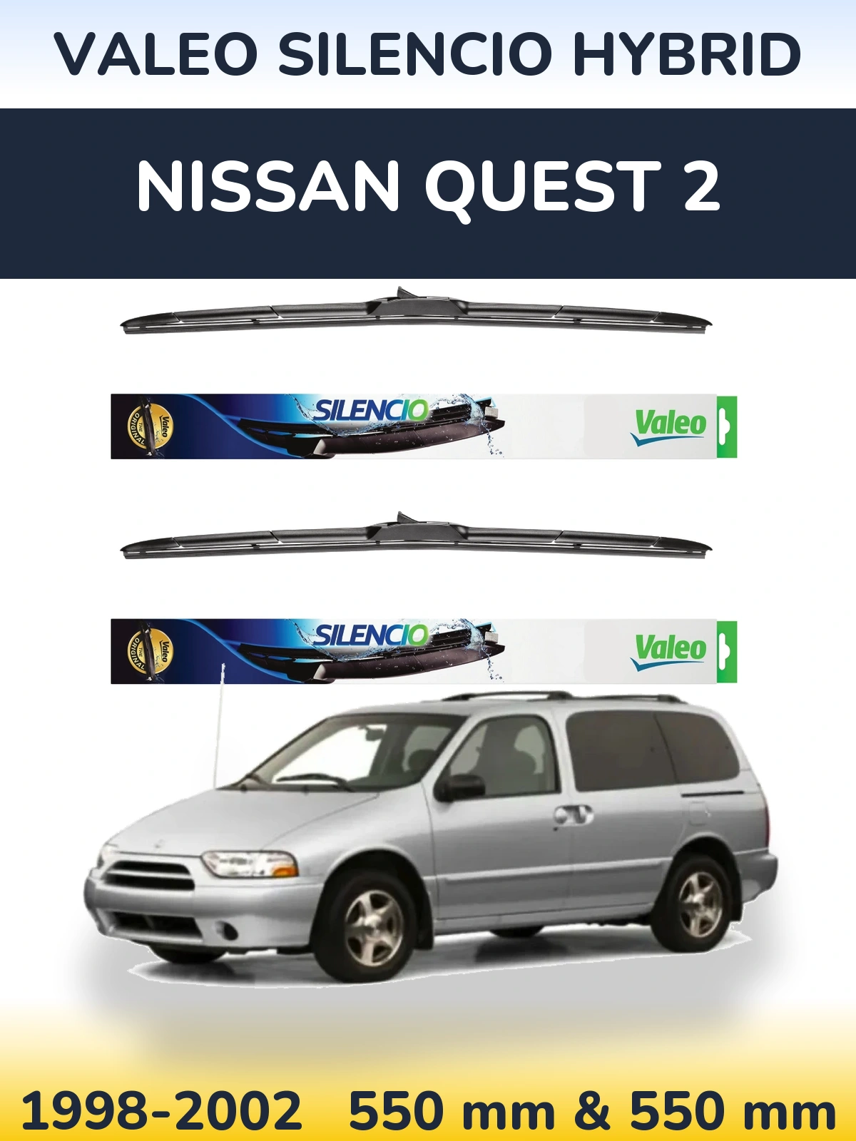 Komplet przednich wycieraczek Valeo Silencio Hybrid 550 & 550 mm do Nissan Quest 2 1998-2002