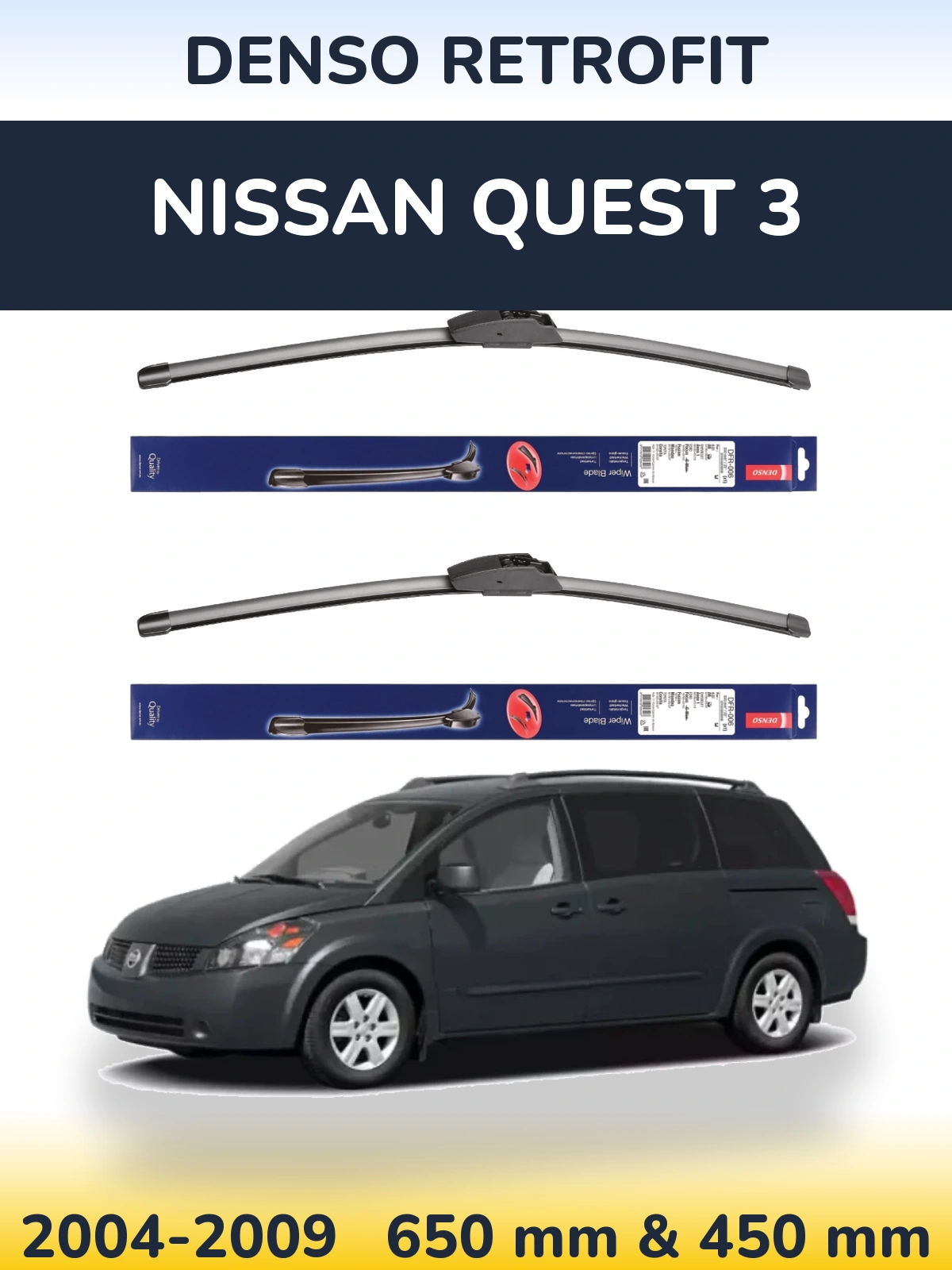 Komplet przednich wycieraczek Denso Retrofit 650 & 450 mm do Nissan Quest 3 2004-2009