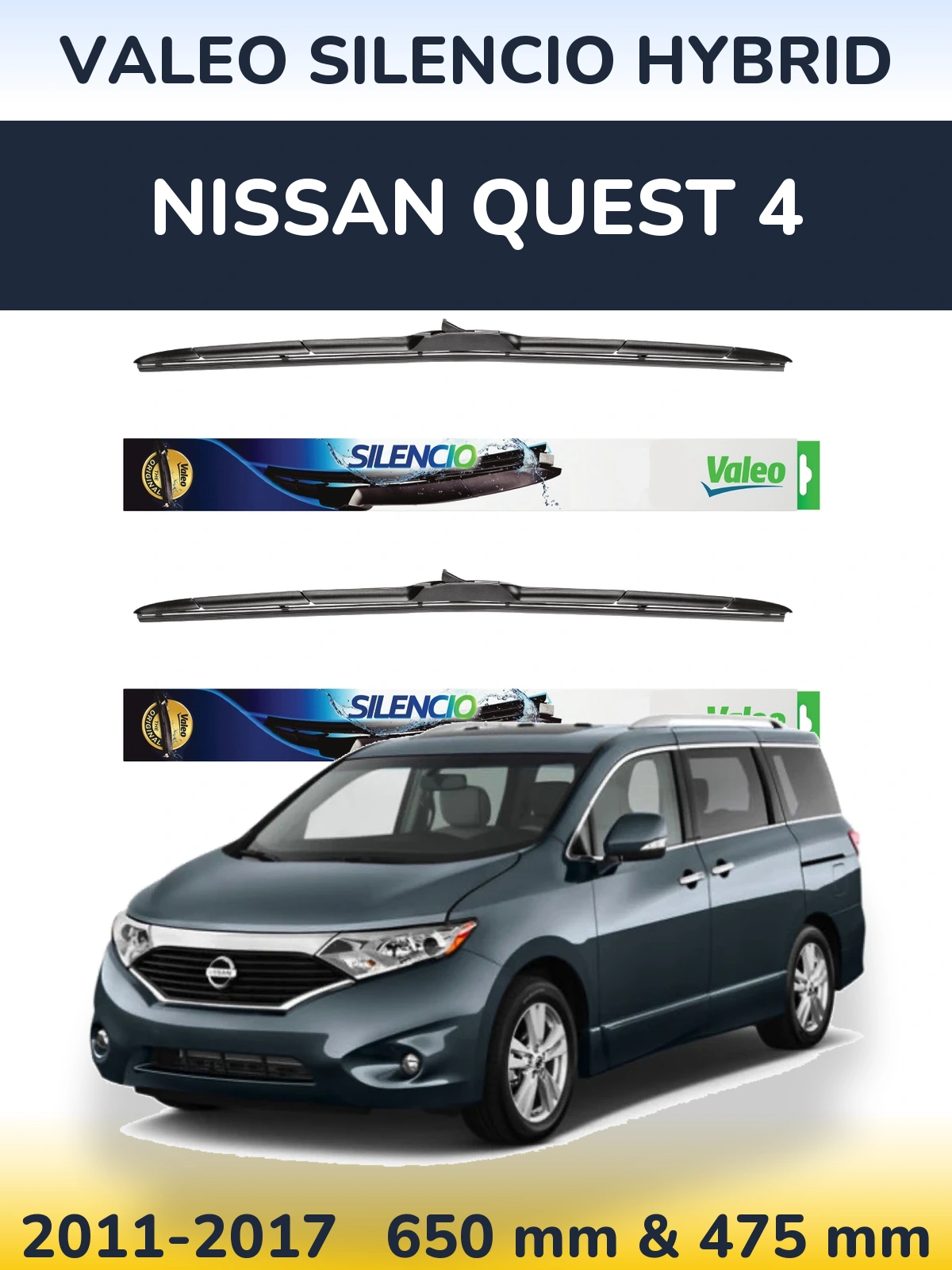 Komplet przednich wycieraczek Valeo Silencio Hybrid 650 & 475 mm do Nissan Quest 4 2011-2017