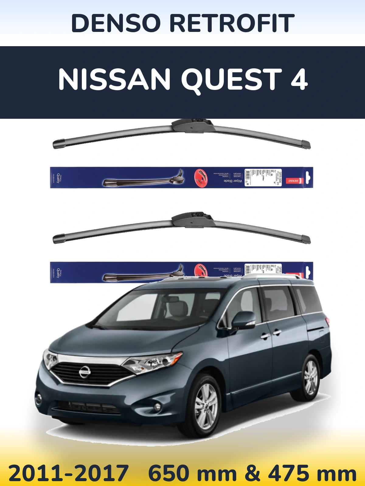 Komplet przednich wycieraczek Denso Retrofit 650 & 475 mm do Nissan Quest 4 2011-2017