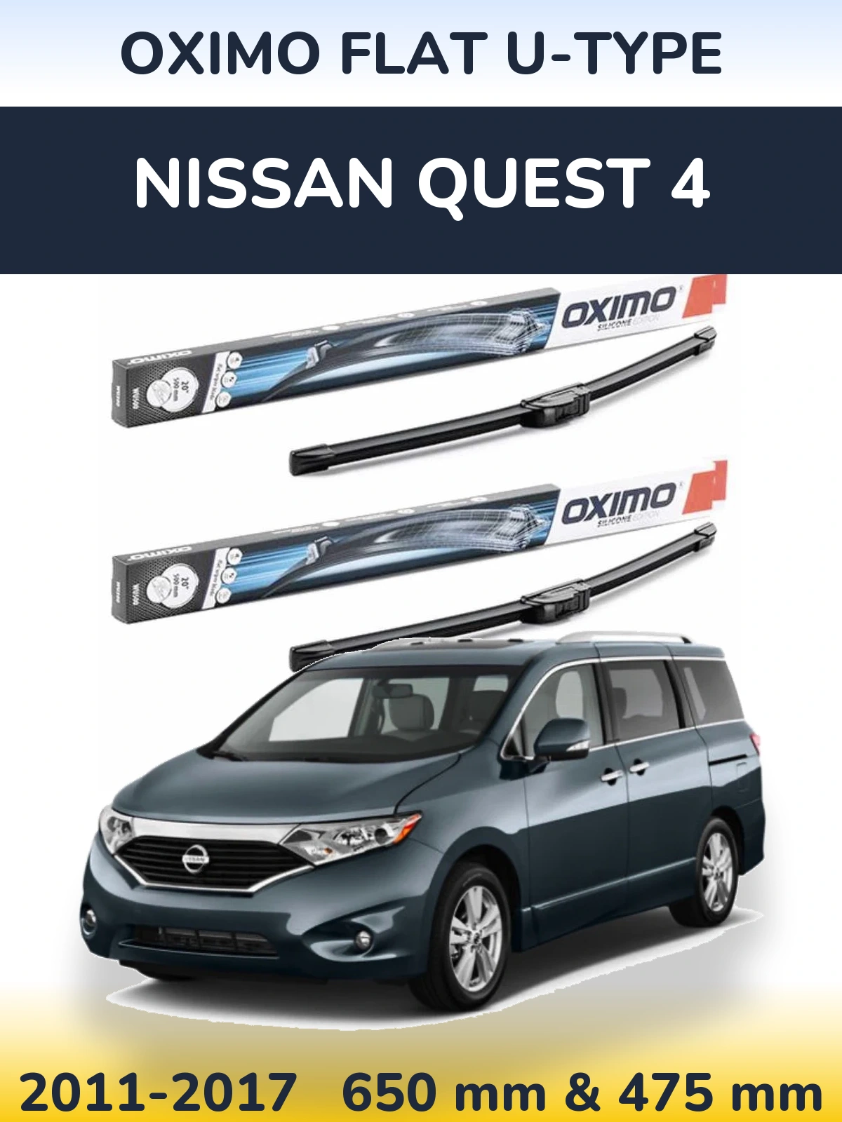 Komplet przednich wycieraczek Oximo Flat U-type 650 & 475 mm do Nissan Quest 4 2011-2017