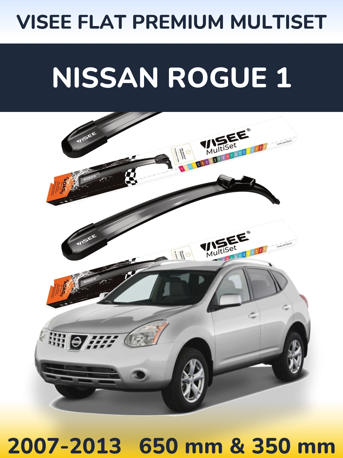 Komplet przednich wycieraczek VISEE FLAT PREMIUM MultiSet 650 & 350 mm do Nissan Rogue 1 2007-2013