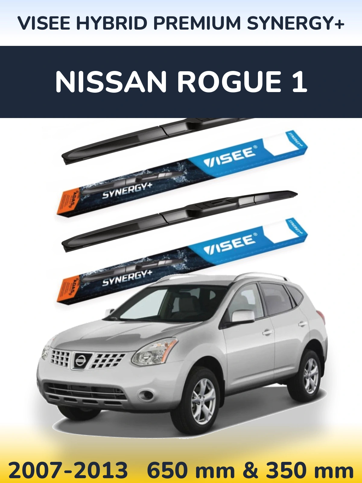 Komplet przednich wycieraczek VISEE HYBRID PREMIUM SYNERGY+ 650 & 350 mm do Nissan Rogue 1 2007-2013