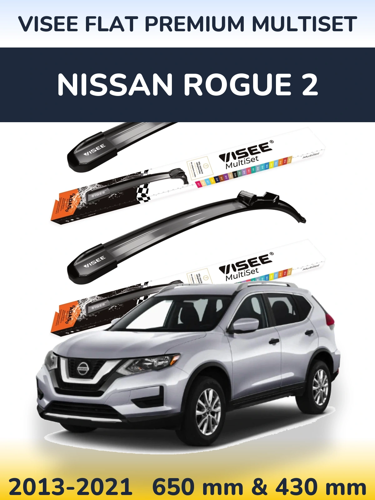 Front wiper blade set VISEE FLAT PREMIUM MultiSet 650 & 430 mm for Nissan Rogue 2 2013-2021