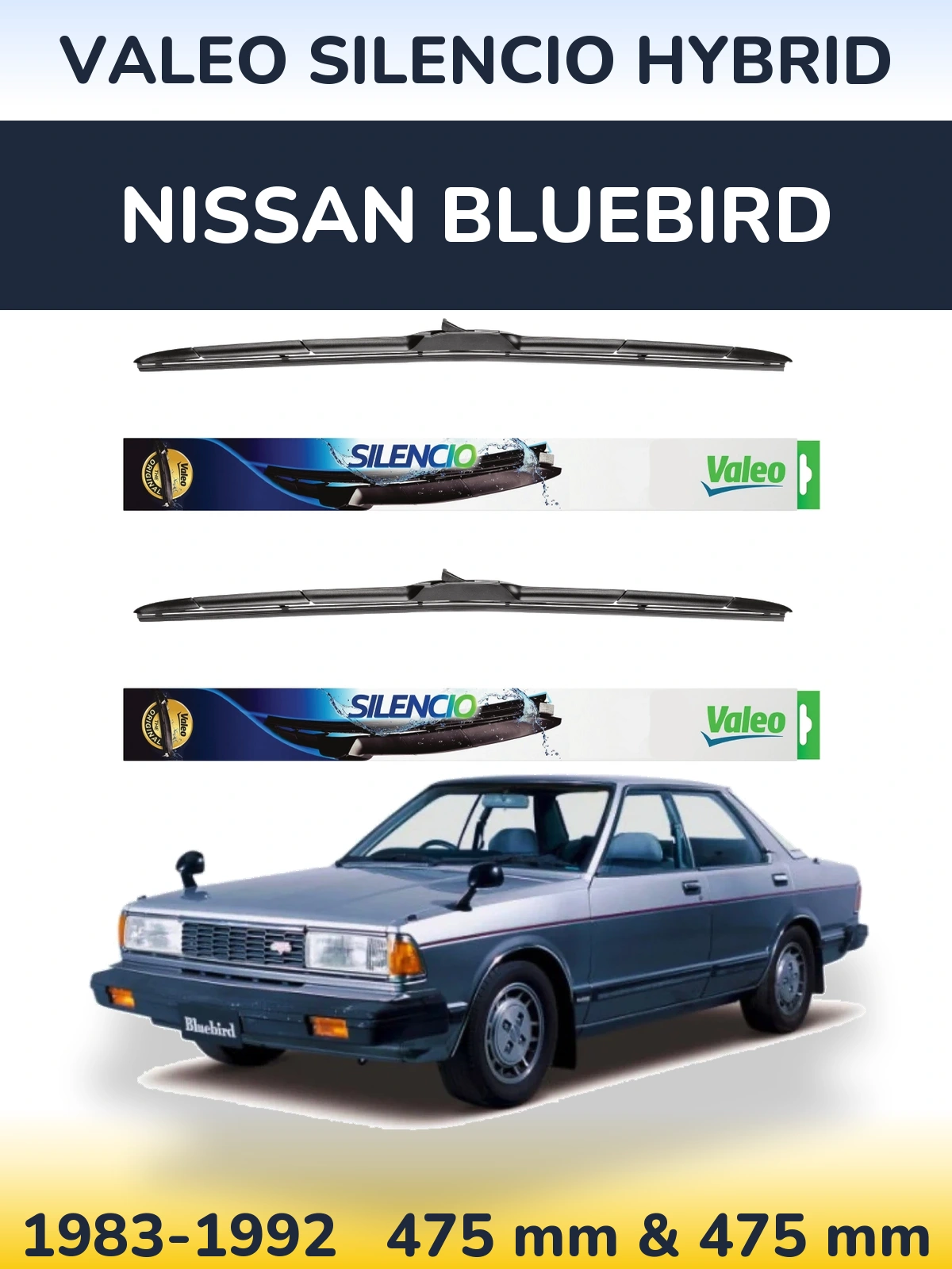 Комплект передних дворников Valeo Silencio Hybrid 475 & 475 мм для Nissan Bluebird 1983-1992