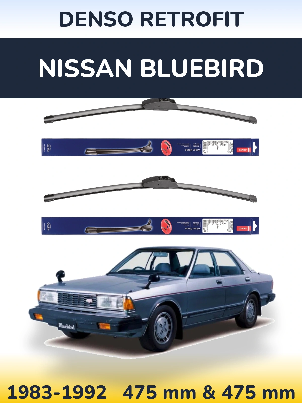 Komplet przednich wycieraczek Denso Retrofit 475 & 475 mm do Nissan Bluebird 1983-1992