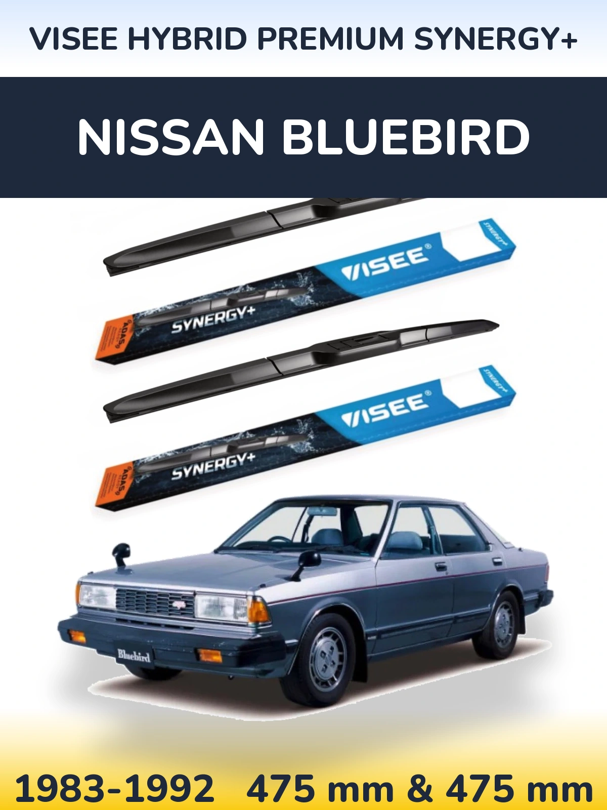 Komplet przednich wycieraczek VISEE HYBRID PREMIUM SYNERGY+ 475 & 475 mm do Nissan Bluebird 1983-1992