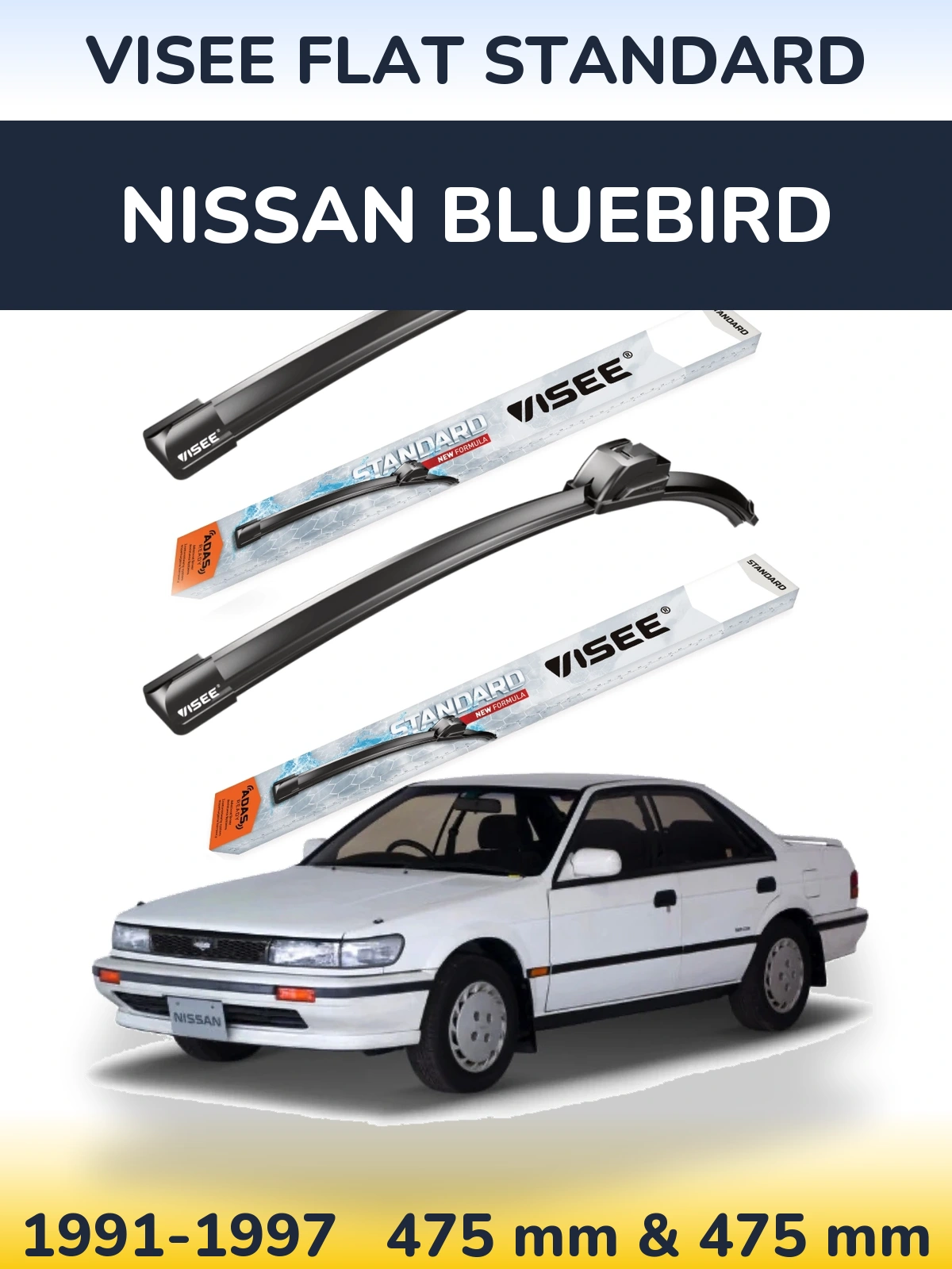 Komplet przednich wycieraczek VISEE FLAT STANDARD 475 & 475 mm do Nissan Bluebird 1991-1997