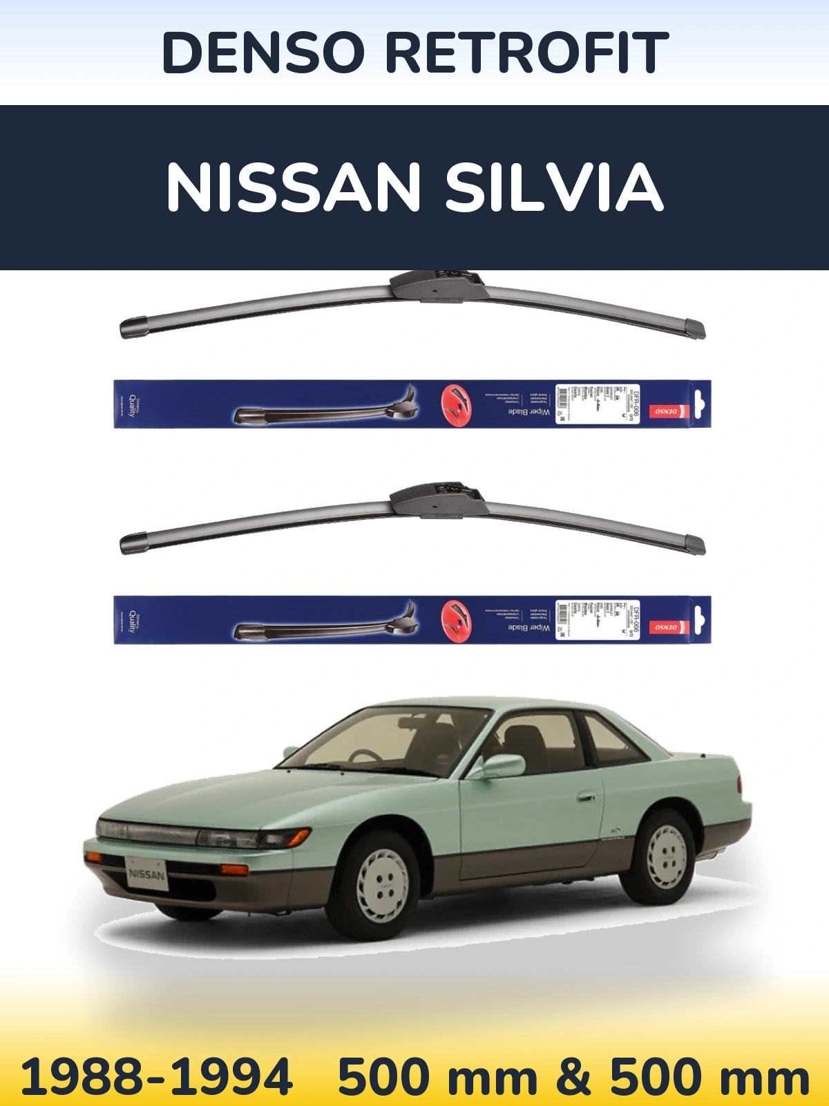 Komplet przednich wycieraczek Denso Retrofit 500 & 500 mm do Nissan Silvia 1988-1994