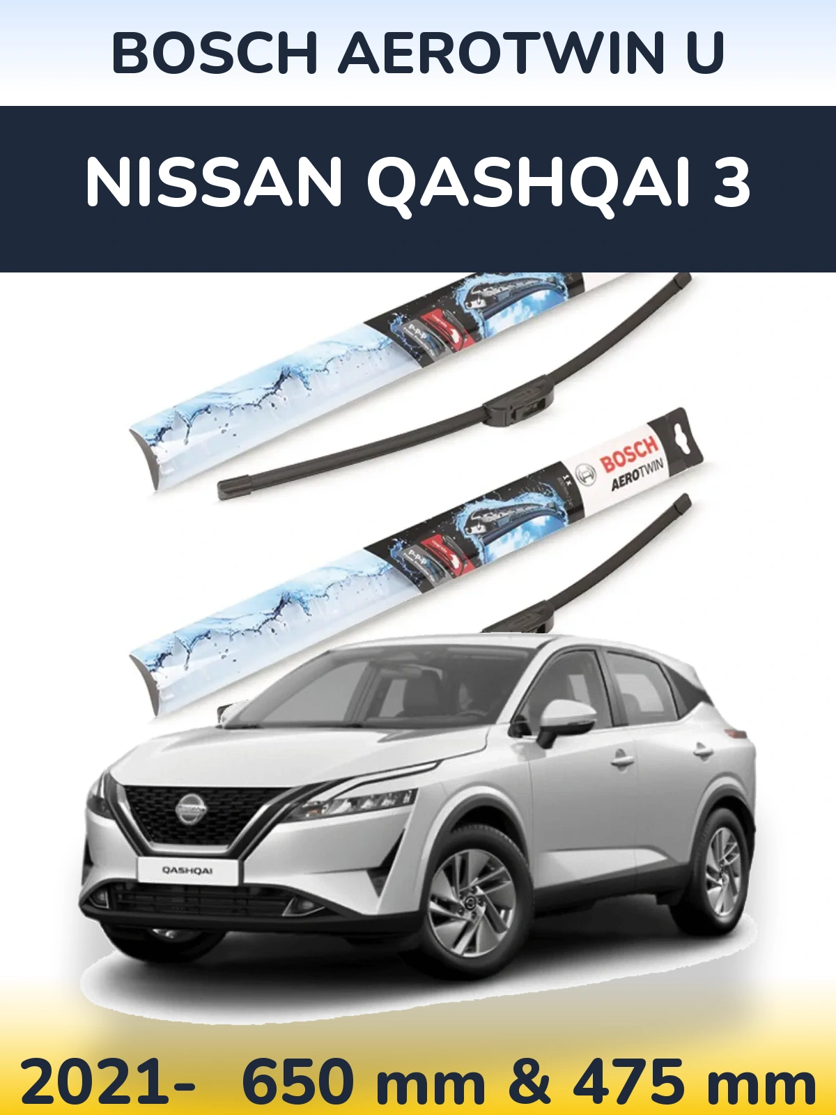 Komplet przednich wycieraczek BOSCH AeroTwin U 650 & 475 mm do Nissan Qashqai 3 2021-2026