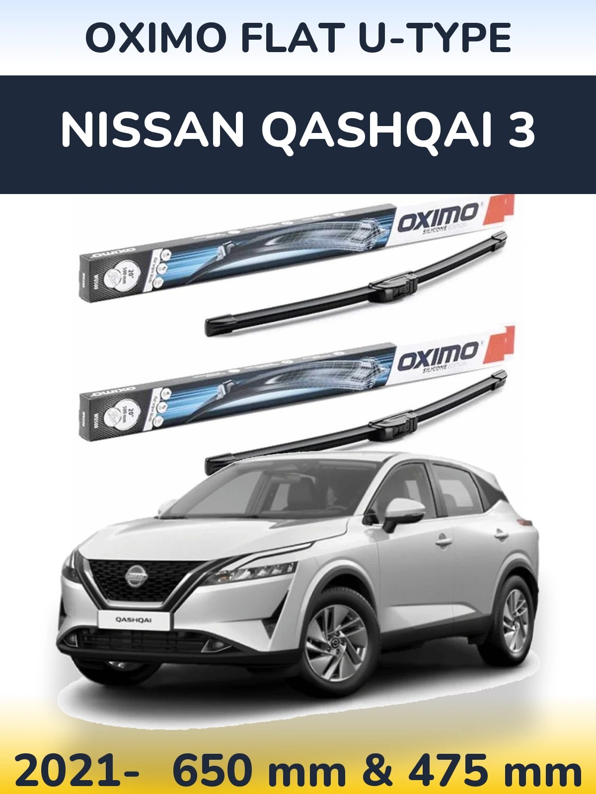 Komplet przednich wycieraczek Oximo Flat U-type 650 & 475 mm do Nissan Qashqai 3 2021-2026