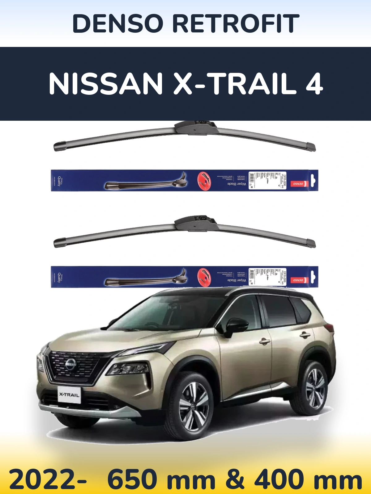 Komplet przednich wycieraczek Denso Retrofit 650 & 400 mm do Nissan X-Trail 4 2022-2026