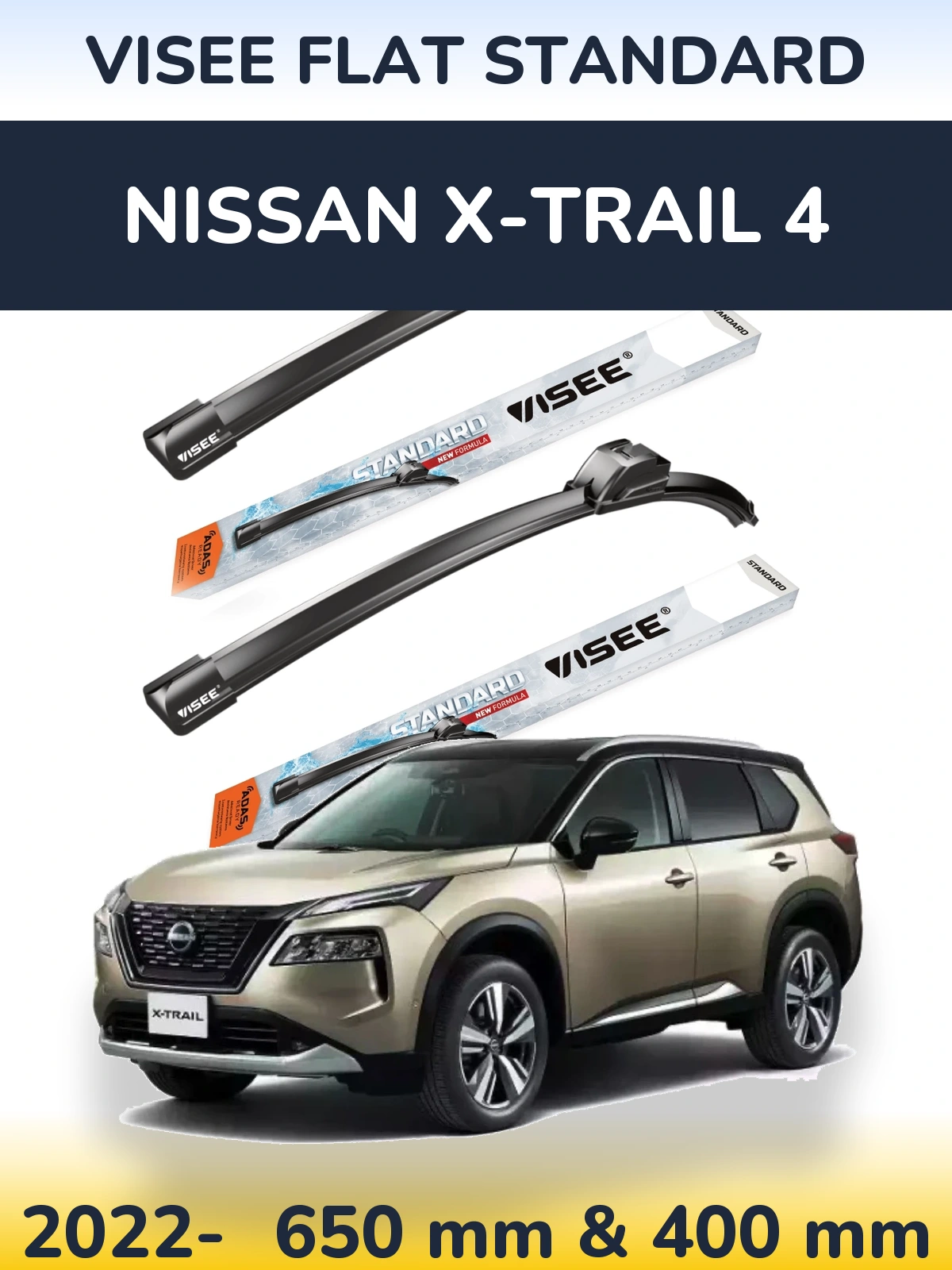 Komplet przednich wycieraczek VISEE FLAT STANDARD 650 & 400 mm do Nissan X-Trail 4 2022-2026