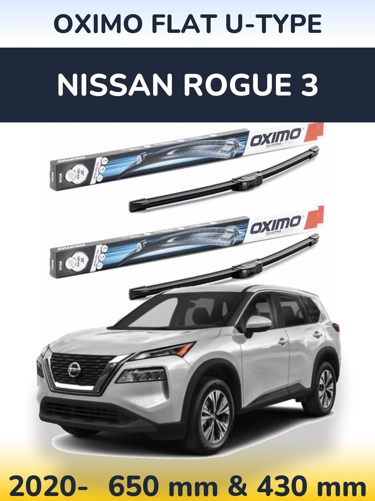Комплект передних дворников Oximo Flat U-type 650 & 430 мм для Nissan Rogue 3 2020-2026
