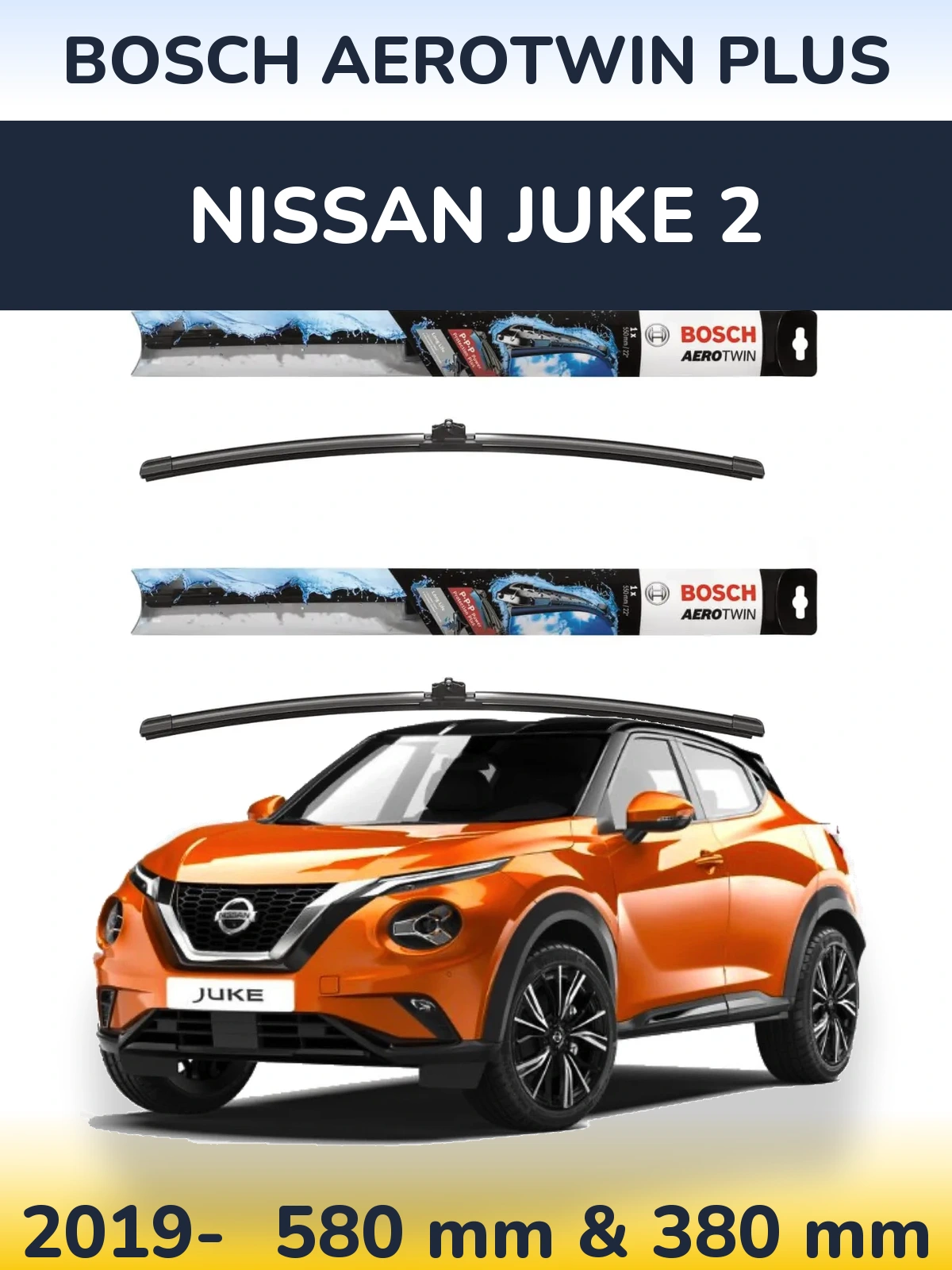 Komplet przednich wycieraczek BOSCH AeroTwin Plus 580 & 380 mm do Nissan Juke 2 2019-2026