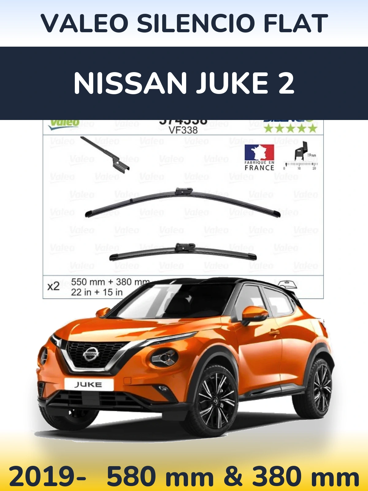 Komplet przednich wycieraczek Valeo Silencio Flat 550 & 380 mm do Nissan Juke 2 2019-2026
