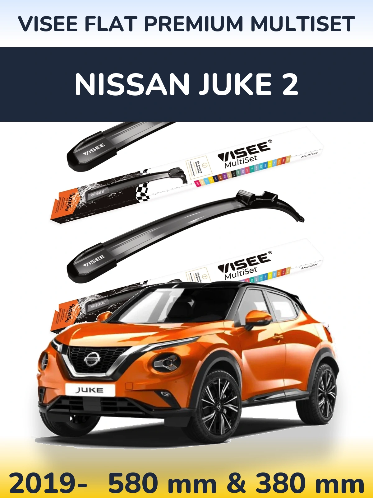 Komplet przednich wycieraczek VISEE FLAT PREMIUM MultiSet 580 & 380 mm do Nissan Juke 2 2019-2026