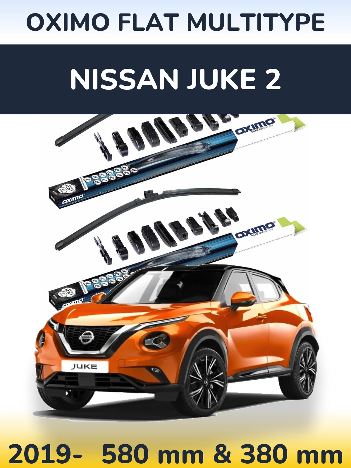Komplet przednich wycieraczek Oximo Flat MultiType 580 & 380 mm do Nissan Juke 2 2019-2026
