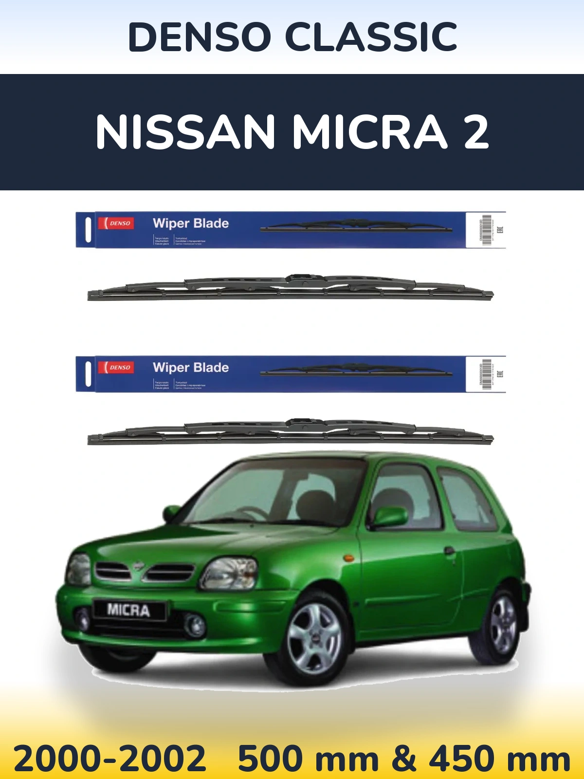 Komplet przednich wycieraczek Denso Classic 500 & 450 mm do Nissan Micra 2 2000-2002