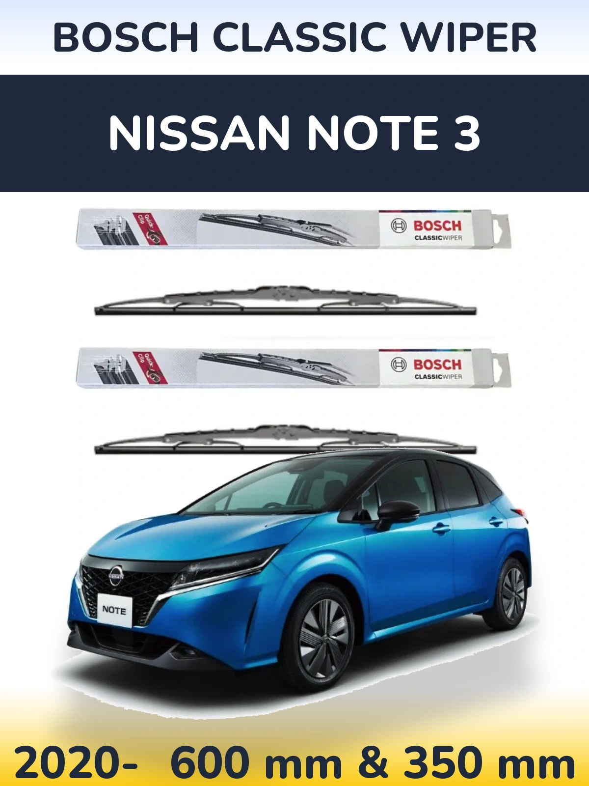 Komplet przednich wycieraczek BOSCH Classic Wiper 600 & 340 mm do Nissan Note 3 2020-2026