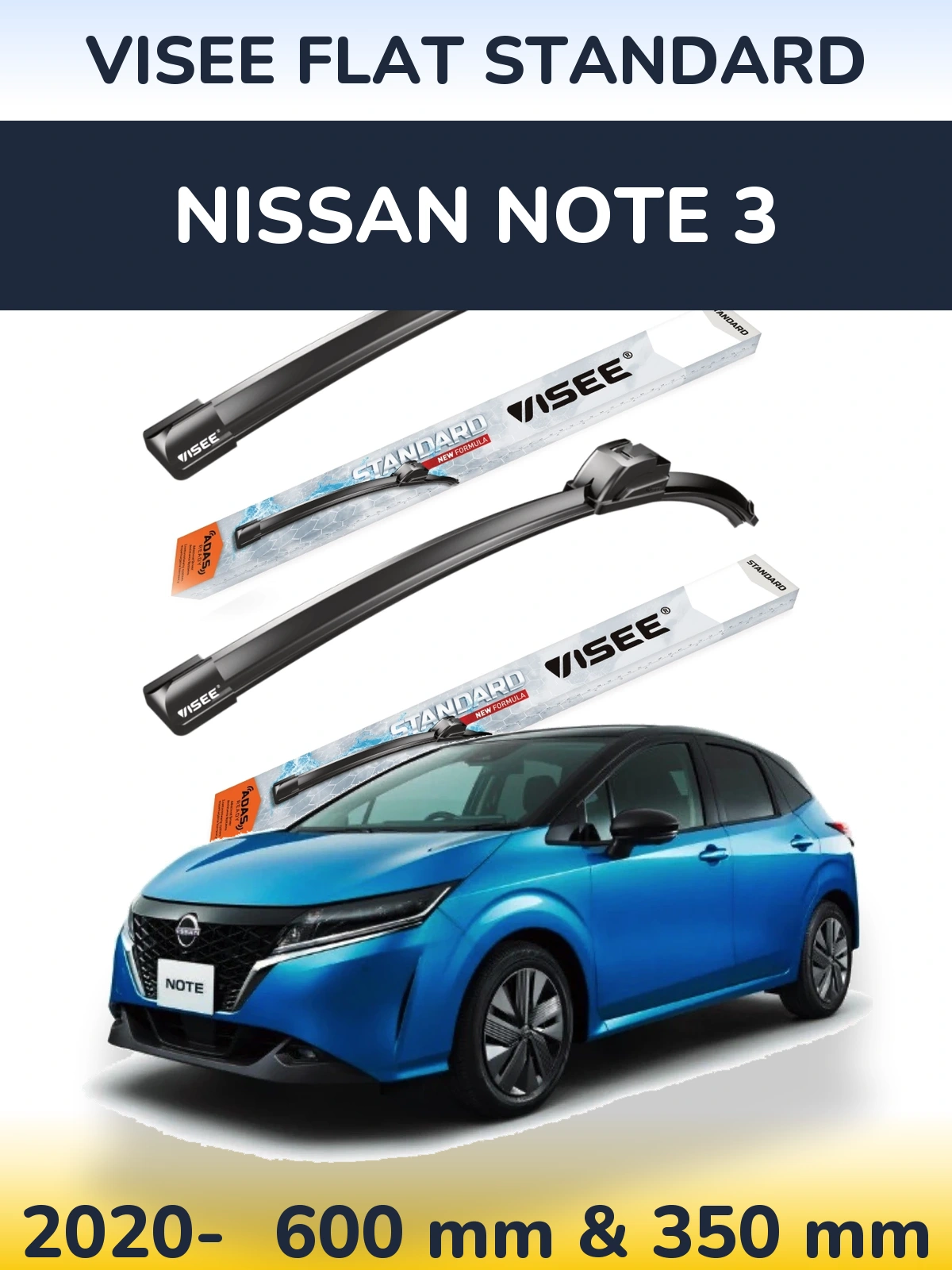 Комплект передних дворников VISEE FLAT STANDARD 600 & 350 мм для Nissan Note 3 2020-2026