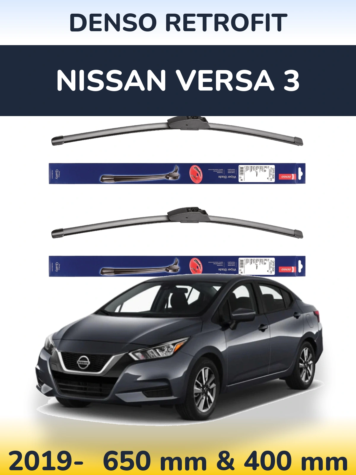 Комплект передних дворников Denso Retrofit 650 & 400 мм для Nissan Versa 3 2019-2026