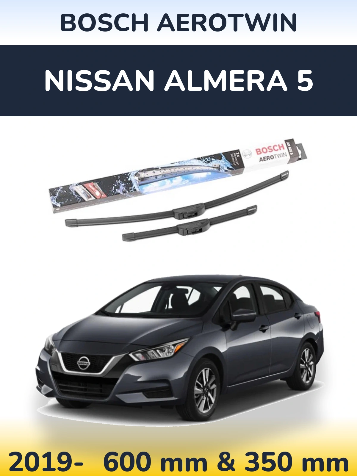 Комплект передних дворников BOSCH AeroTwin 600 & 350 мм для Nissan Almera 5 2019-2026