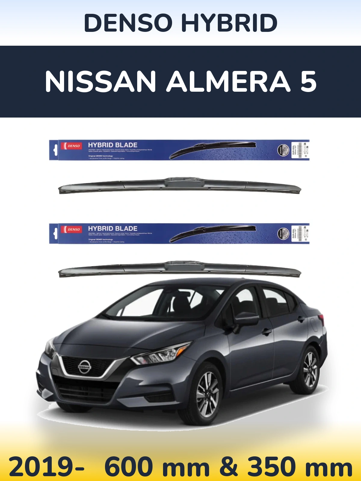 Komplet przednich wycieraczek Denso Hybrid 600 & 350 mm do Nissan Almera 5 2019-2026