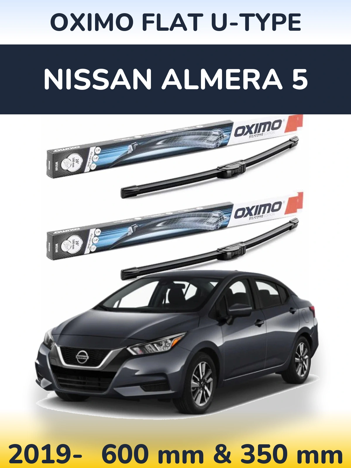 Комплект передних дворников Oximo Flat U-type 600 & 350 мм для Nissan Almera 5 2019-2026