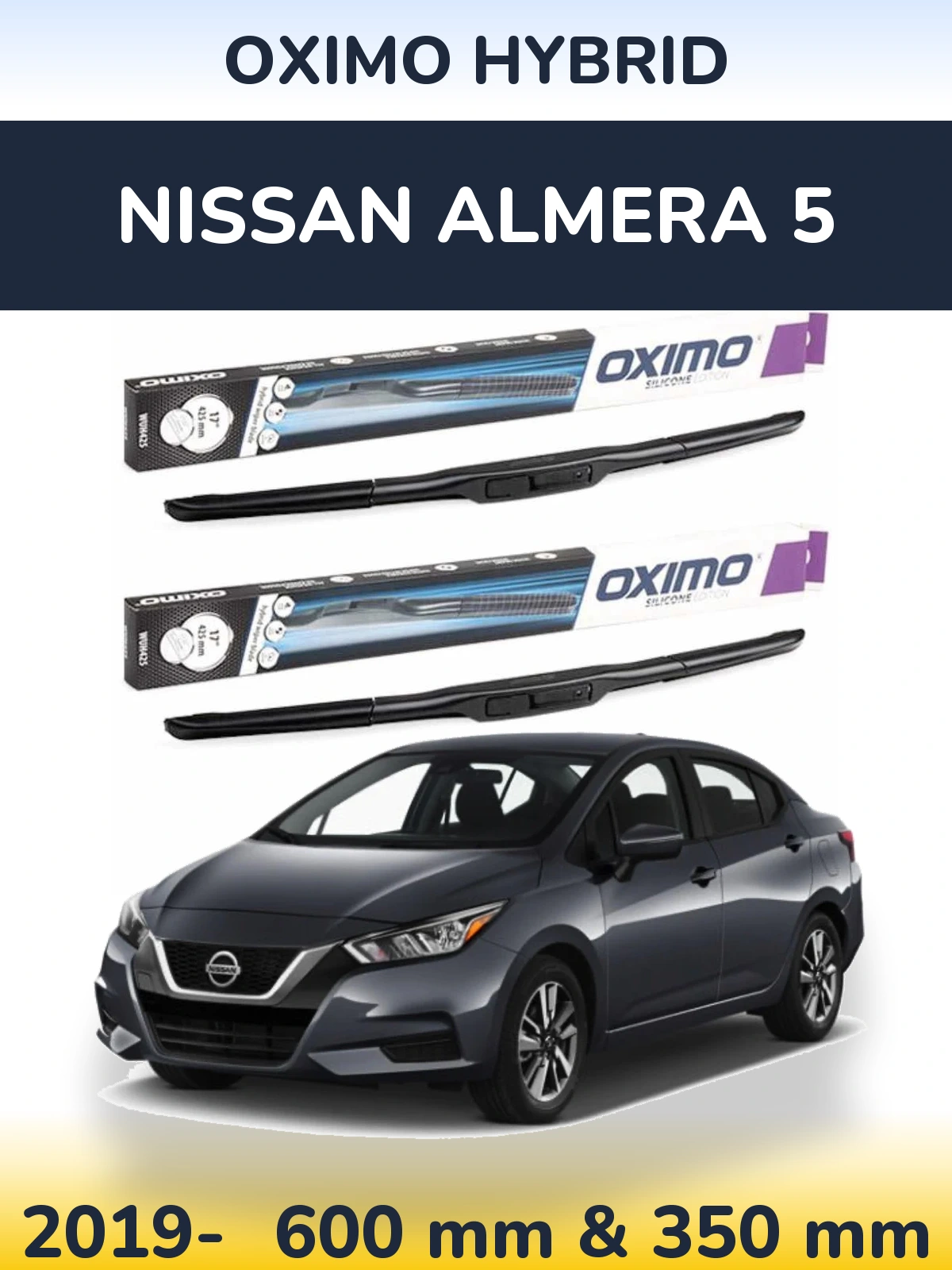 Комплект передних дворников Oximo Hybrid 600 & 350 мм для Nissan Almera 5 2019-2026