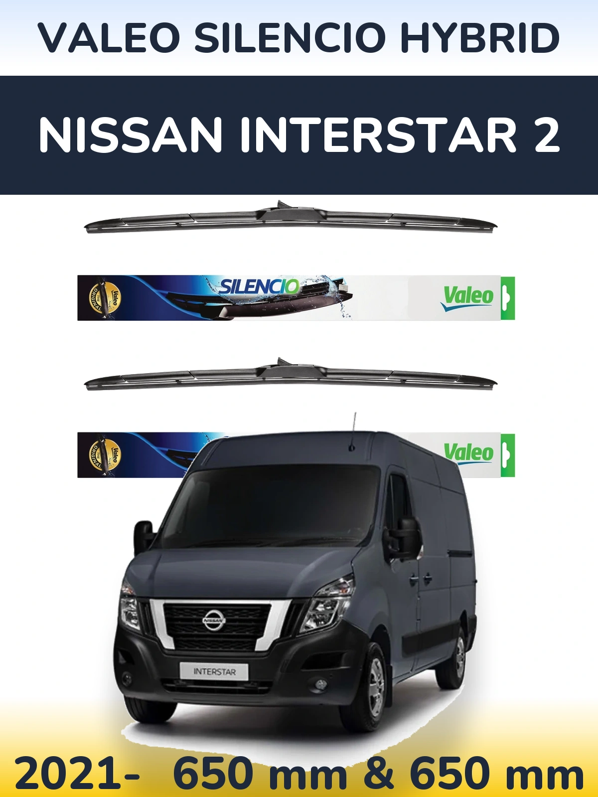 Komplet przednich wycieraczek Valeo Silencio Hybrid 650 & 650 mm do Nissan Interstar 2 2021-2026