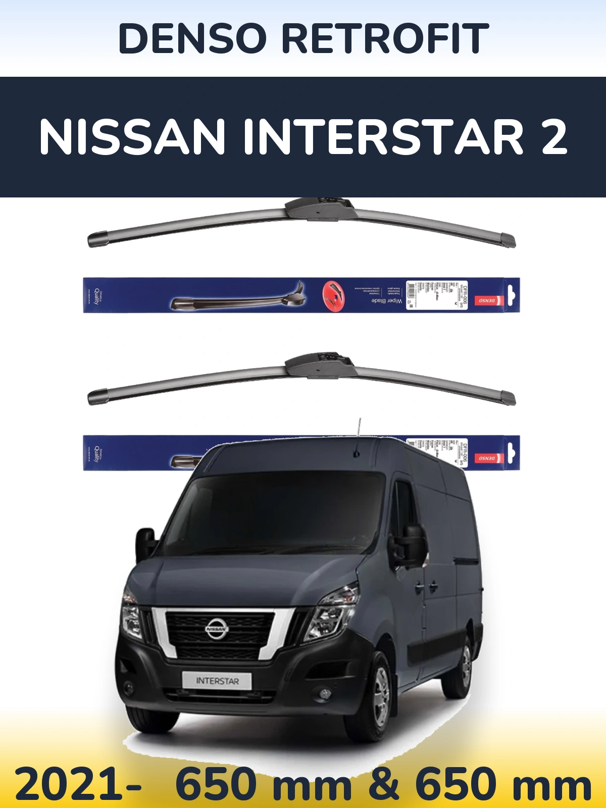 Комплект передних дворников Denso Retrofit 650 & 650 мм для Nissan Interstar 2 2021-2026