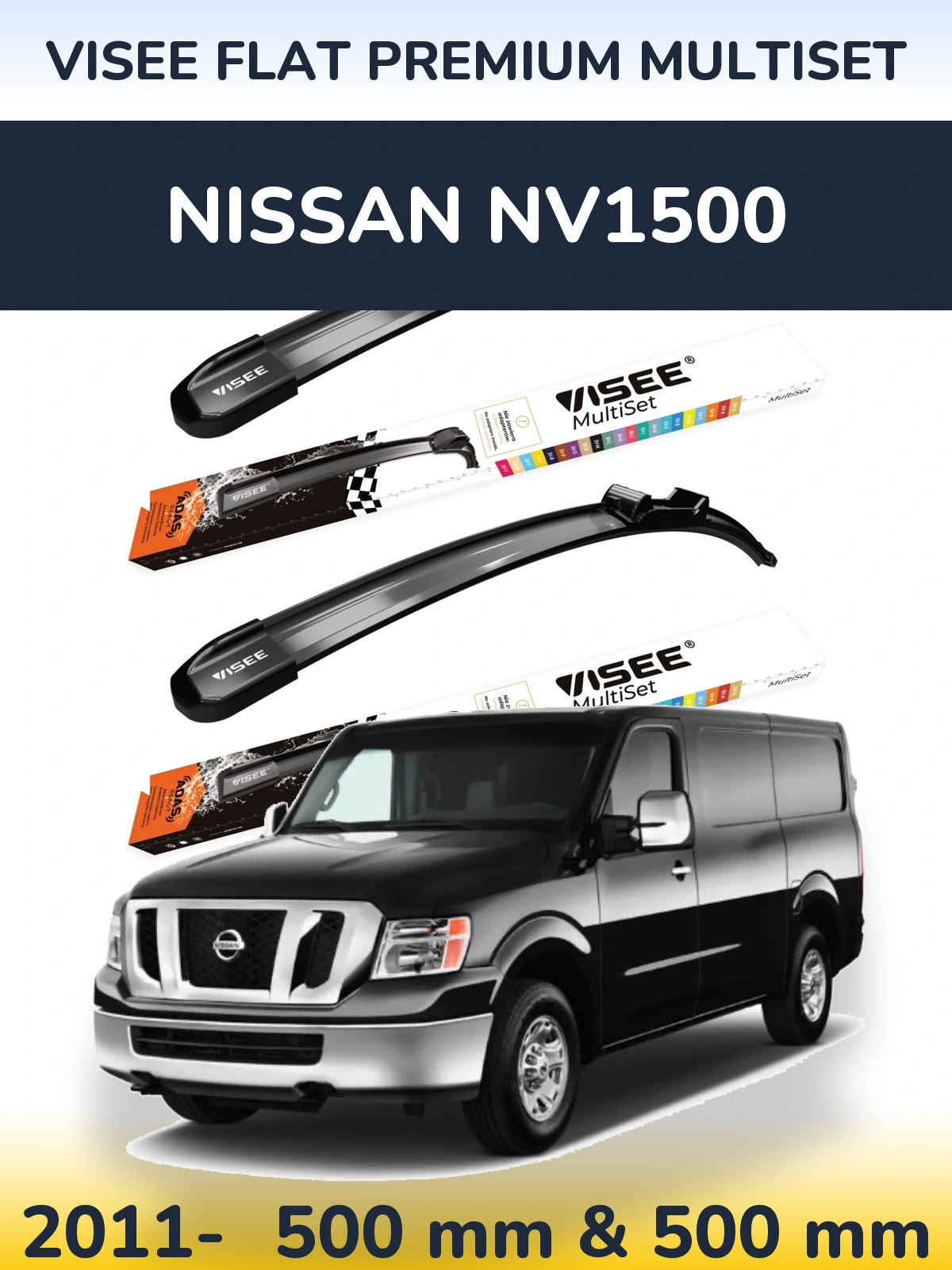 Komplet przednich wycieraczek VISEE FLAT PREMIUM MultiSet 500 & 500 mm do Nissan NV1500 2011-2026