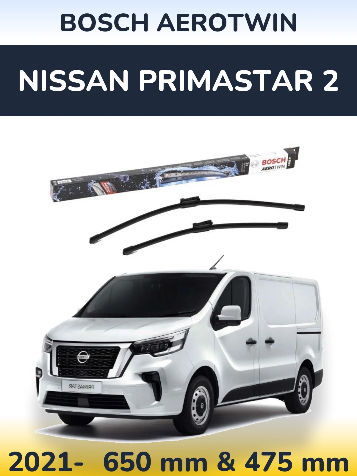 Комплект передних дворников BOSCH AeroTwin 650 & 475 мм для Nissan Primastar 2 2021-2026