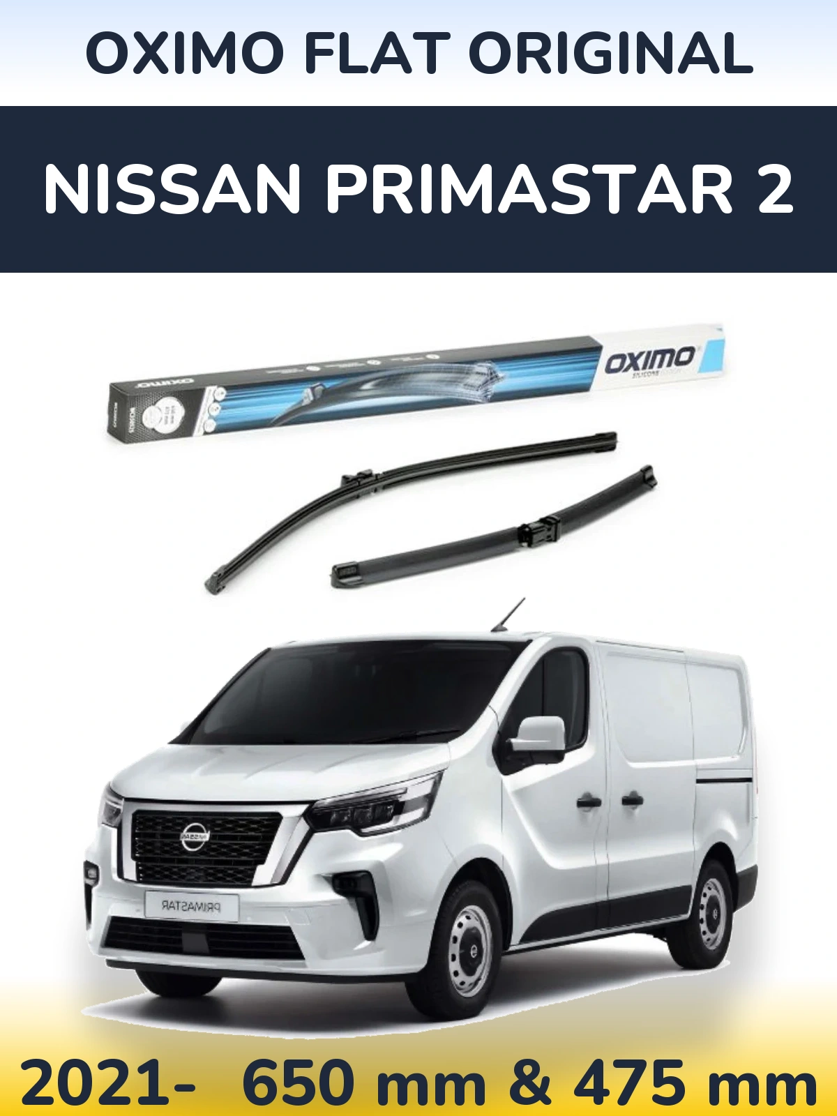 Комплект передних дворников Oximo Flat Original 650 & 475 мм для Nissan Primastar 2 2021-2026